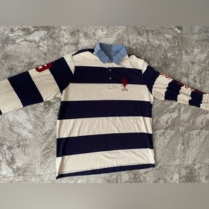 U.S. Polo Assn. Navy and Cream Striped Polo Shirt